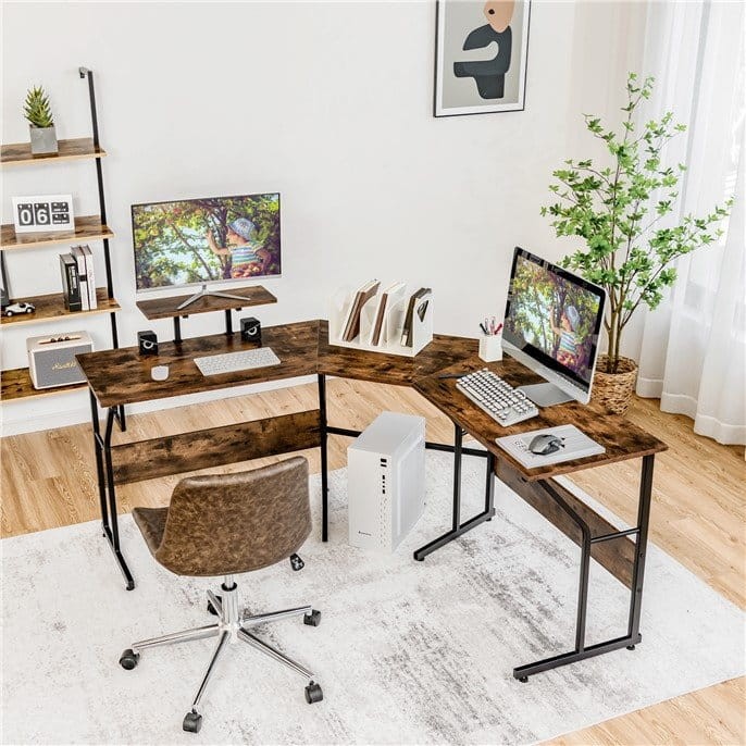 Biurko narożne z podstawką pod monitor 225 x 48 x 91 cm