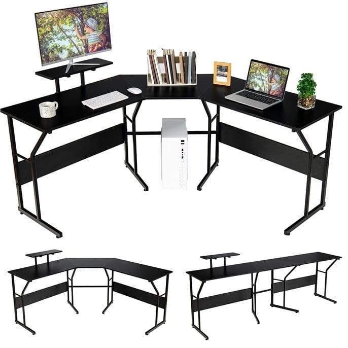 Biurko narożne z podstawką pod monitor 225 x 48 x 91 cm