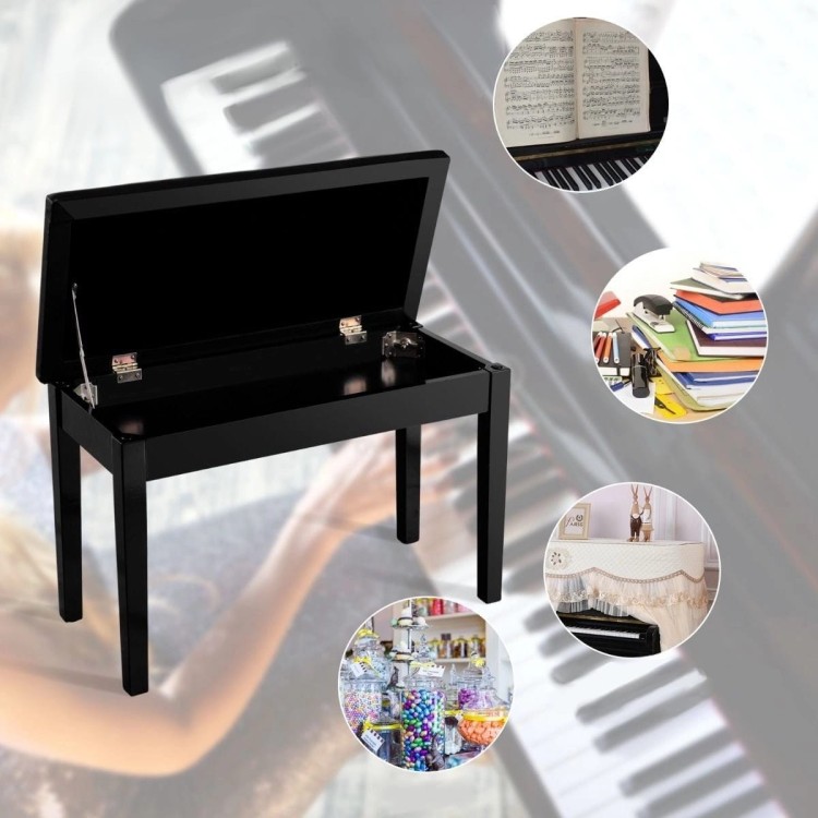 Drewniany długi taboret do pianina, z pełnego drewna i ekoskóry
