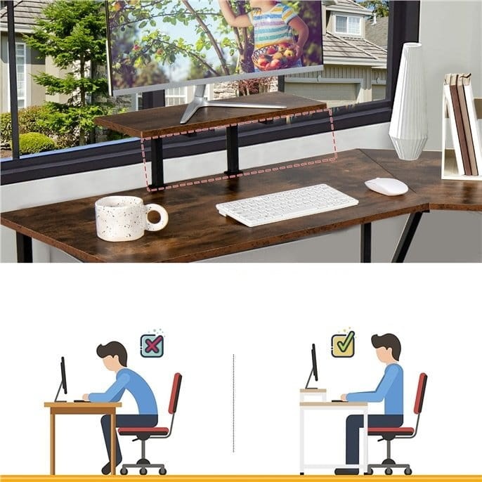 Biurko narożne z podstawką pod monitor 225 x 48 x 91 cm