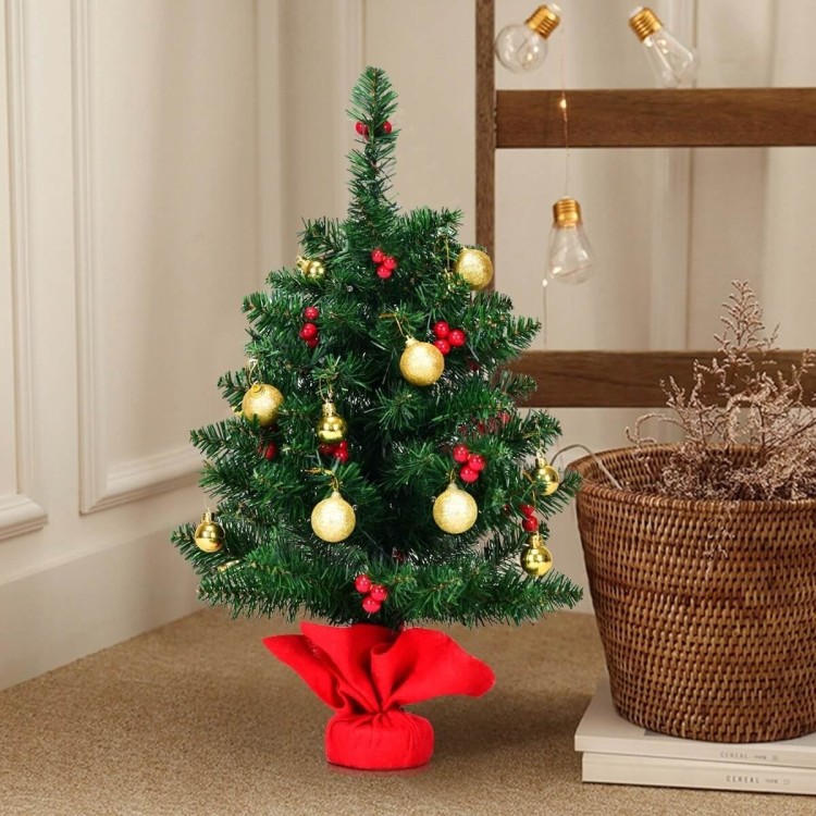 Sztuczna mini choinka 60 cm z lampkami LED i ozdobami