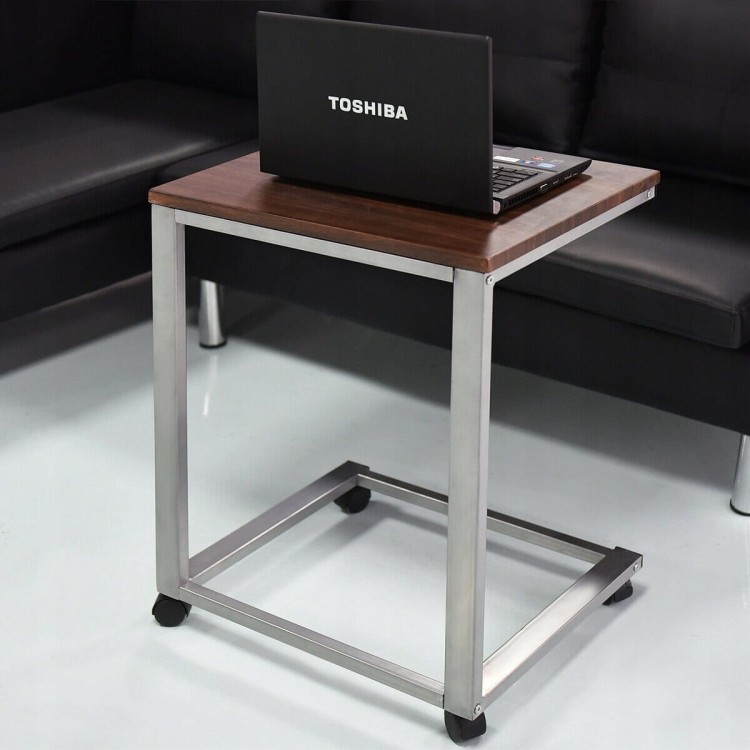 Wysoki stolik boczny w stylu industrialnym z kółkami pod laptopa