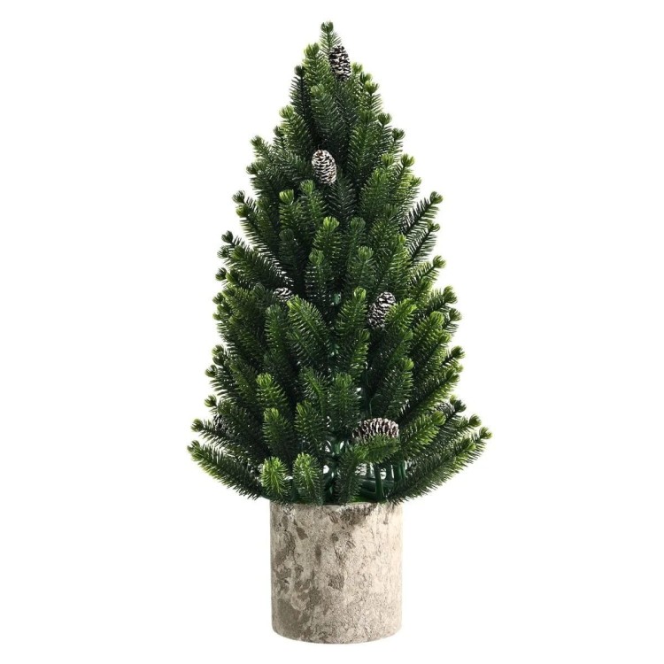 Mini choinka na biurko 47 cm z szyszkami i podstawą