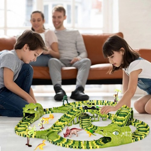 Zabawkowy tor samochodowy z dinozaurami