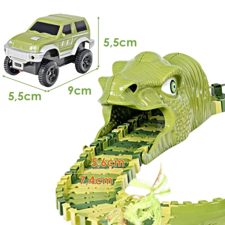 Zabawkowy tor samochodowy z dinozaurami