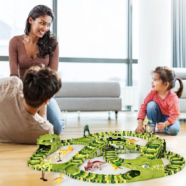 Zabawkowy tor samochodowy z dinozaurami