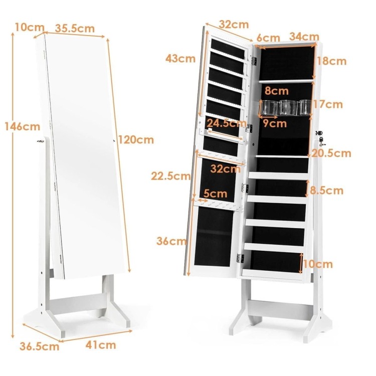 Szafka na biżuterię z lustrem 41 x 36,5 x 146 cm