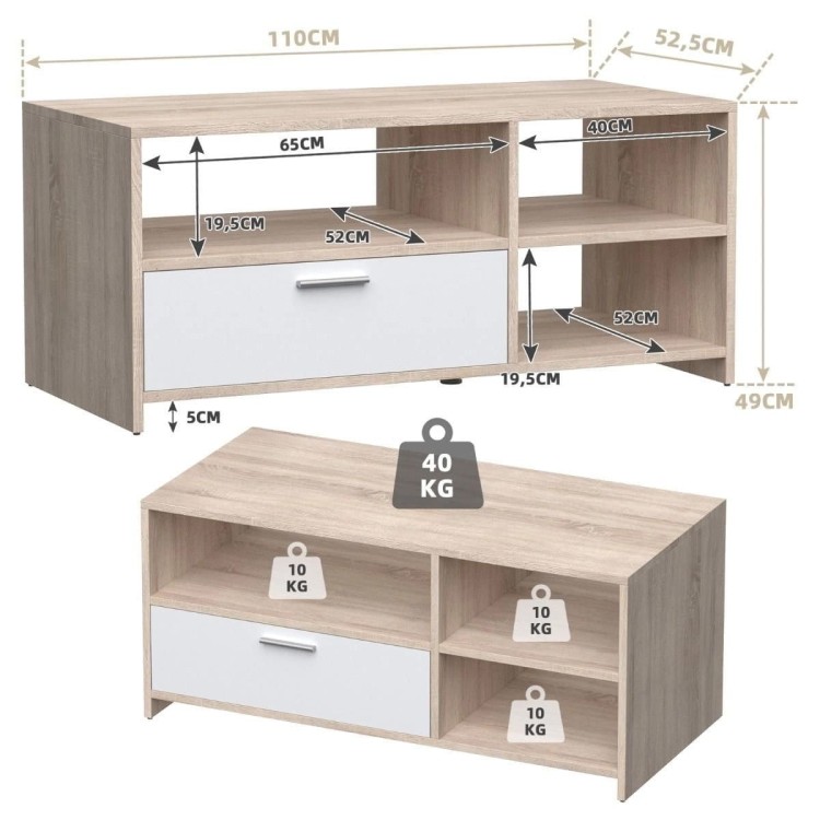 Nowoczesna szafka RTV  komoda z półkami i szufladą 110 x 52,5 x 49 cm