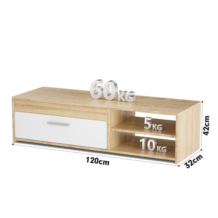 Komoda RTV z szafką i półkami 120 x 32 x 42 cm