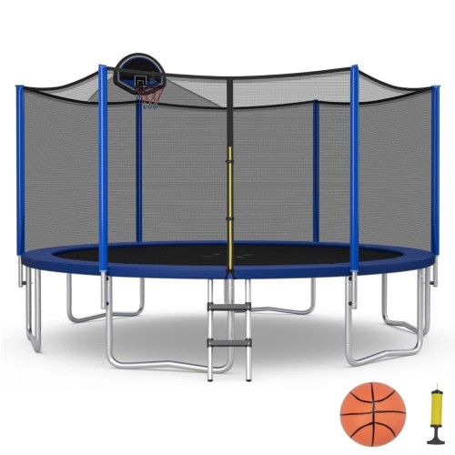 Trampolina z siatką i obręczą do koszykówki 366 x 366 x 269 cm