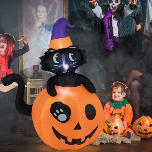 Dekoracja dmuchana Halloween LED dynia z kotem