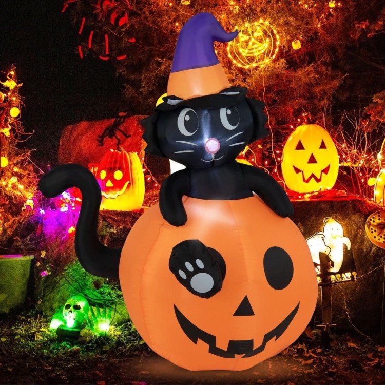 Dekoracja dmuchana Halloween LED dynia z kotem