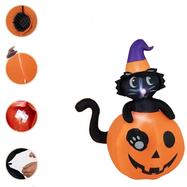 Dekoracja dmuchana Halloween LED dynia z kotem