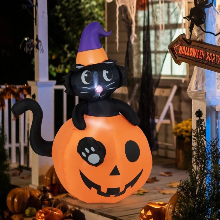 Dekoracja dmuchana Halloween LED dynia z kotem