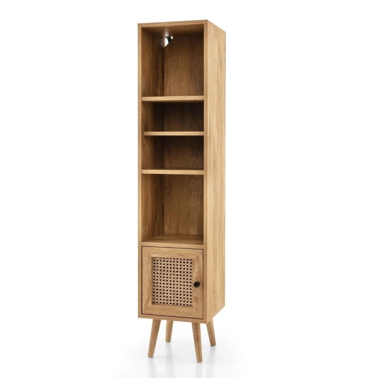 Regał boho z rattanowymi drzwiczkami