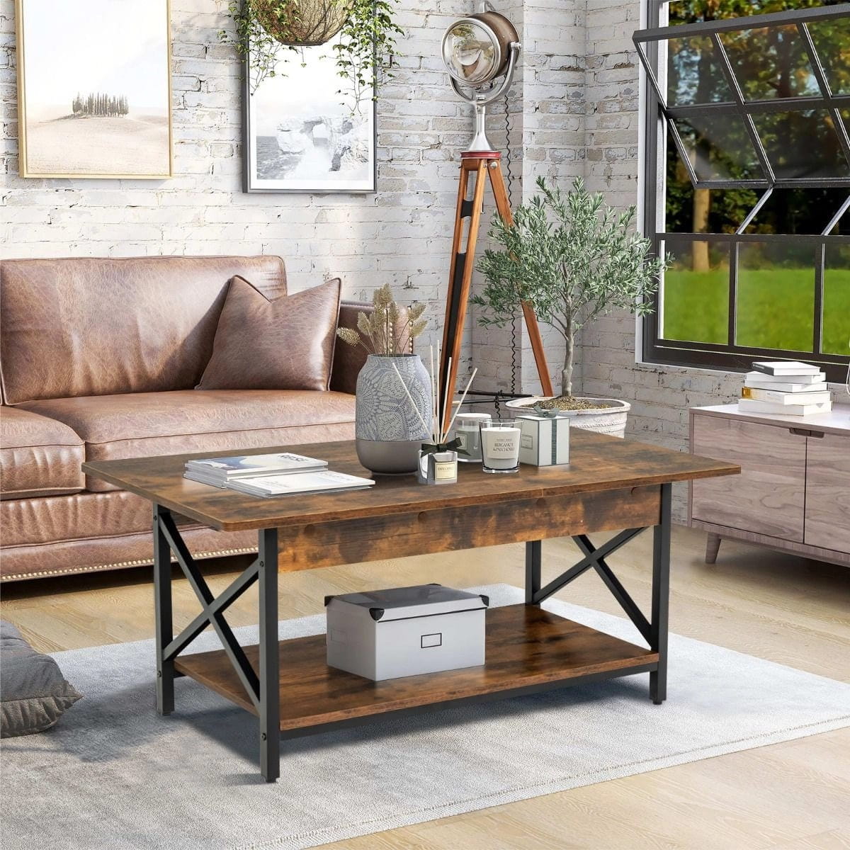 Industrialny stolik kawowy 110 x 60 x 48 cm