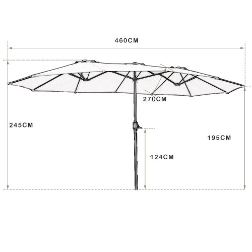 Podwójny parasol ogrodowy na taras 460 cm Szary