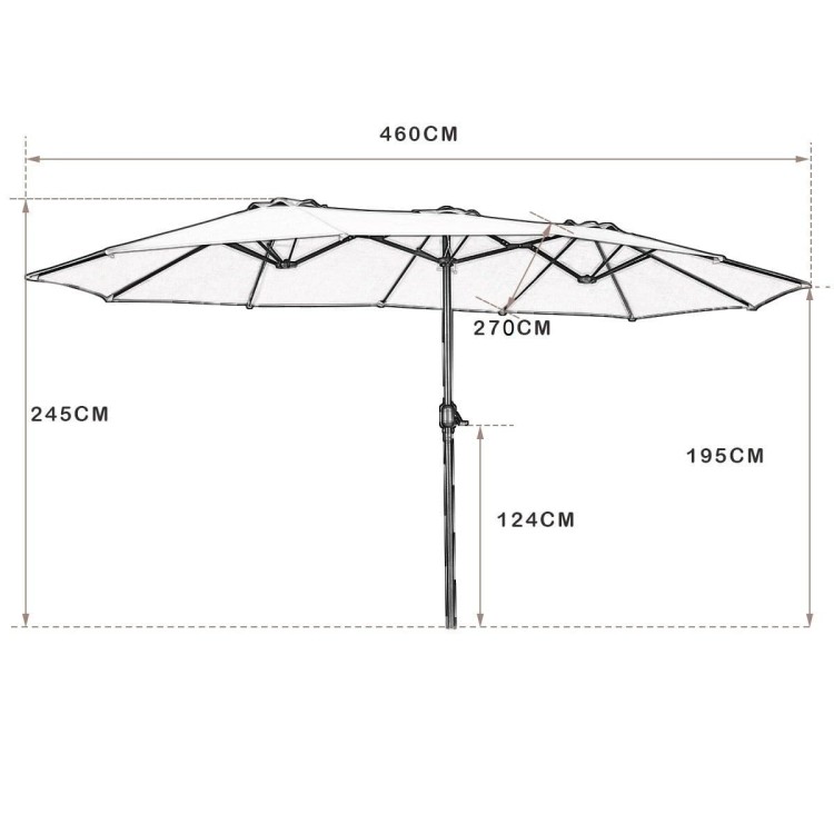 Podwójny parasol ogrodowy na taras 460 cm Szary