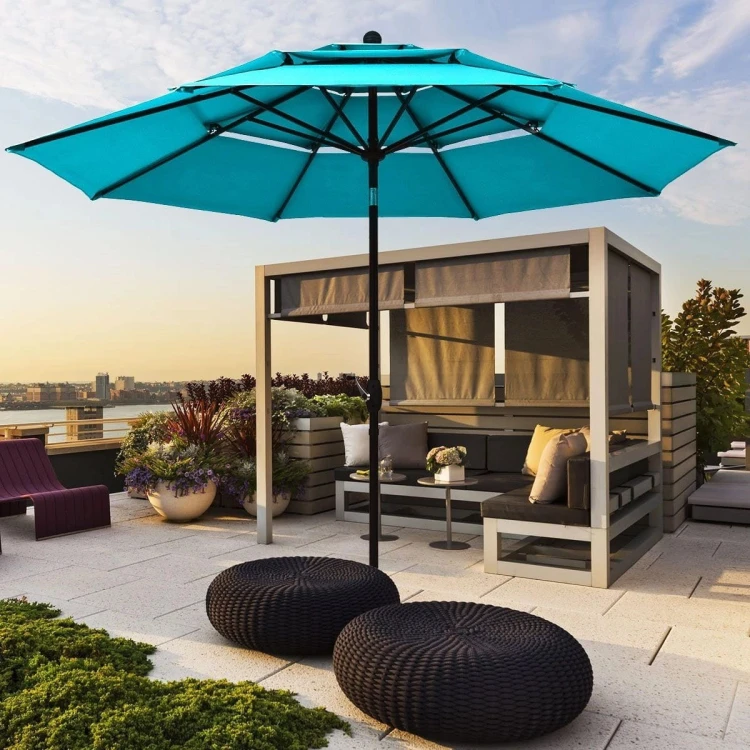Parasol ogrodowy z systemem wentylacji 305 x 244 cm niebieski