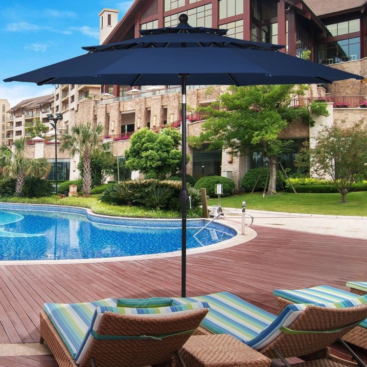 Parasol ogrodowy z systemem wentylacji 305 x 244 cm granatowy