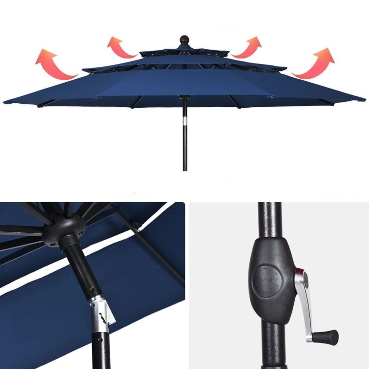 Parasol ogrodowy z systemem wentylacji 305 x 244 cm granatowy