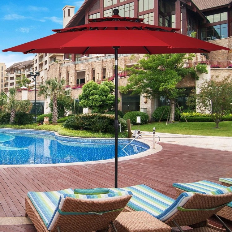 Parasol ogrodowy z systemem wentylacji 305 x 244 cm bordowy