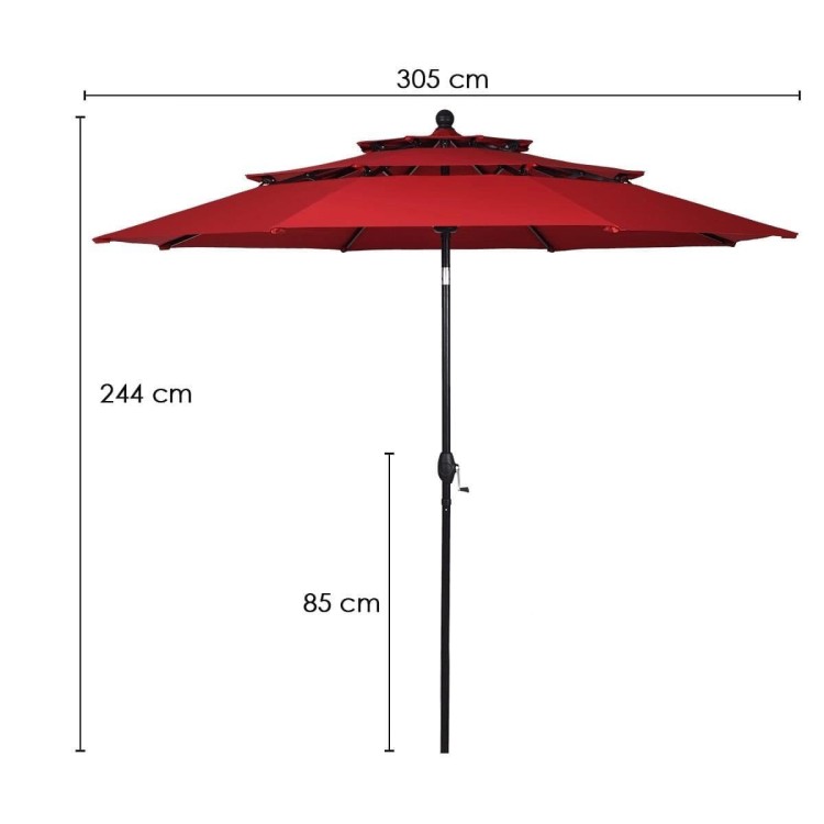 Parasol ogrodowy z systemem wentylacji 305 x 244 cm bordowy