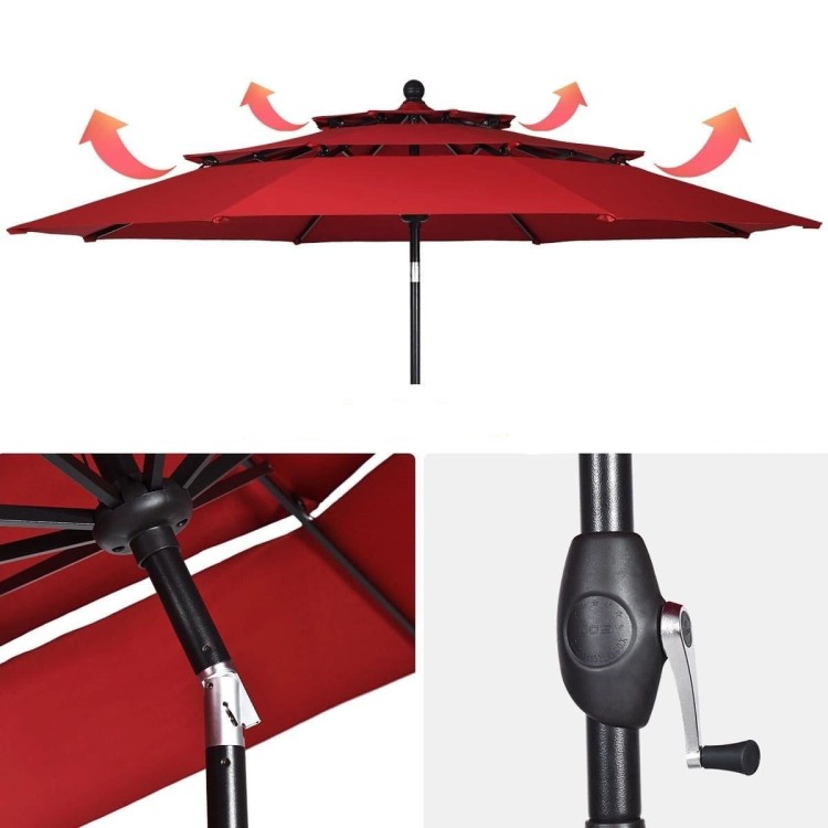 Parasol ogrodowy z systemem wentylacji 305 x 244 cm bordowy