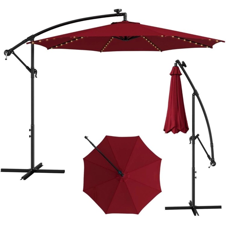 Parasol ogrodowy z solarnymi diodami led 300 cm czerwony
