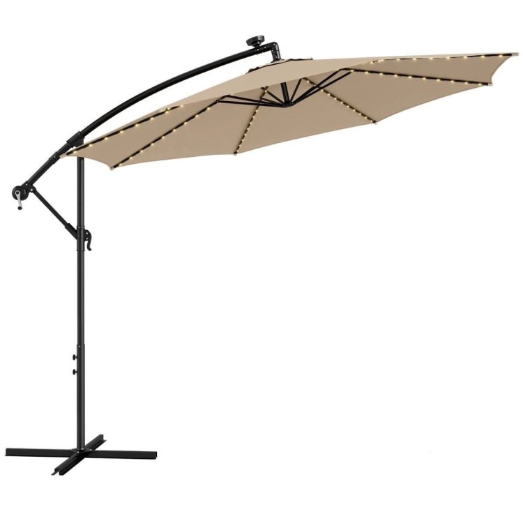 Parasol ogrodowy z solarnymi diodami led 300 cm beżowy