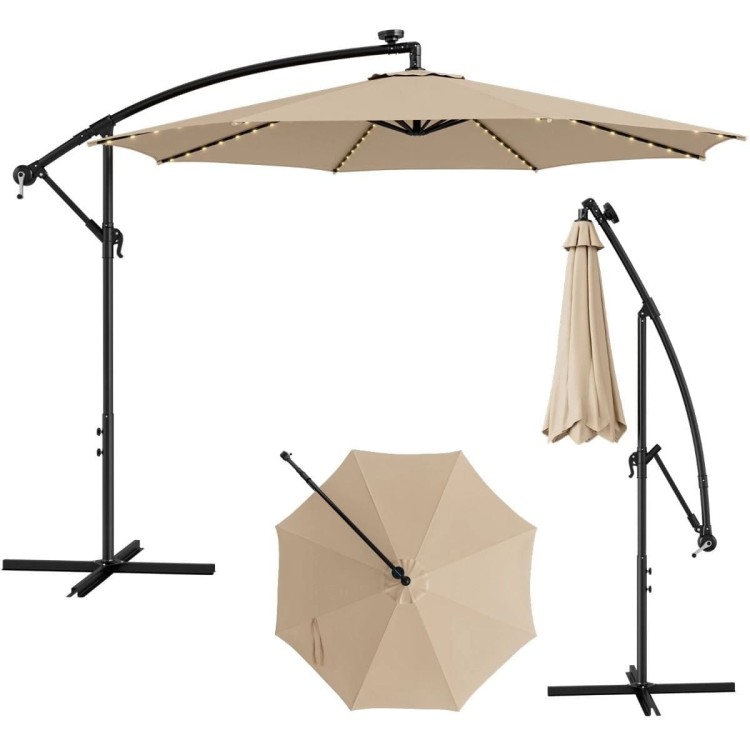 Parasol ogrodowy z solarnymi diodami led 300 cm beżowy