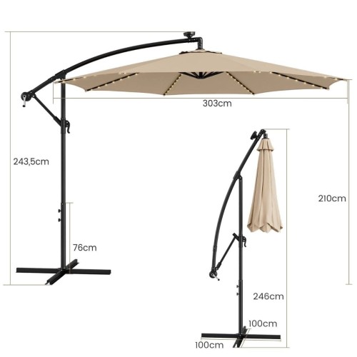 Parasol ogrodowy z solarnymi diodami led 300 cm beżowy