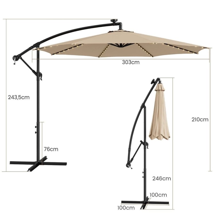 Parasol ogrodowy z solarnymi diodami led 300 cm beżowy
