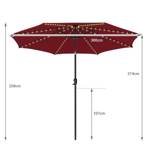 Parasol ogrodowy z solarnymi diodami led 300 cm