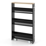 Wąski regał na kółkach 48 x 12,5 x 81 cm czarny ze srebrnym uchwytem