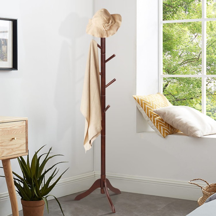 Drewniany wieszak stojący na ubrania  brązowy HW65612BN