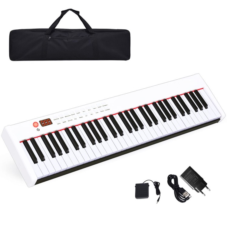 Pianino cyfrowe z futerałem 61 klawiszowe białe