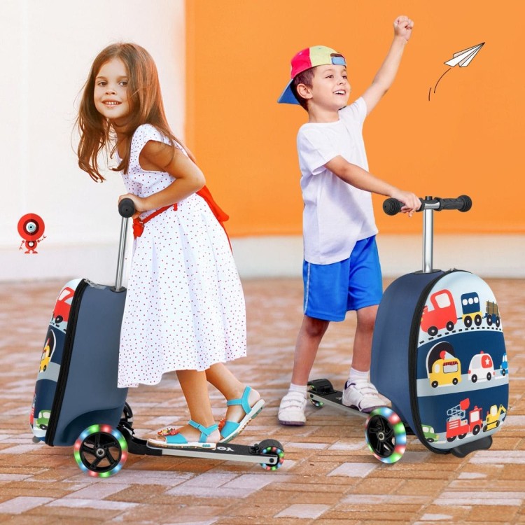 Dziecięca walizka z hulajnogą i podświetlanymi kołami samochodziki TS10055TF