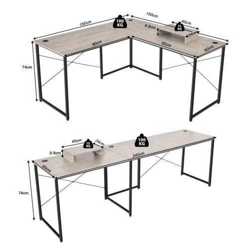 Biurko narożne 2w1 szare CB10122GR