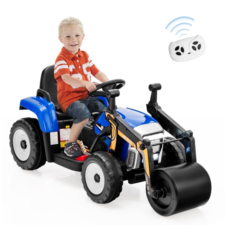 Elektryczny samochód traktor z walcem drogowym Niebieski