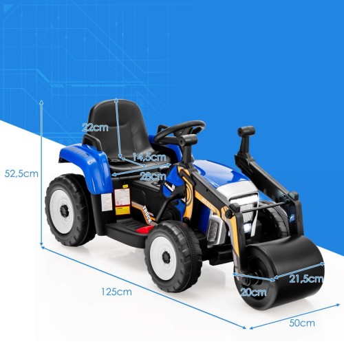 Elektryczny samochód traktor z walcem drogowym Niebieski
