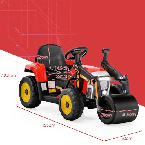 Elektryczny samochód traktor z walcem drogowym Czerwony