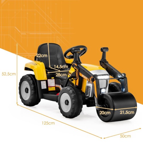 Elektryczny samochód traktor z walcem drogowym Żółty