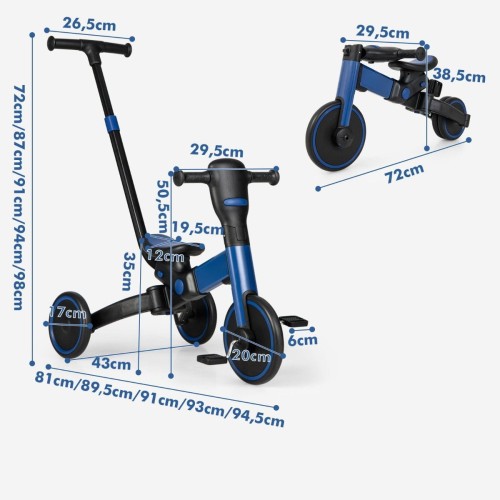 Rower trójkołowy dla dzieci 4 w 1 niebieski