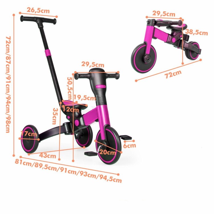Rower trójkołowy dla dzieci 4 w 1 różowy