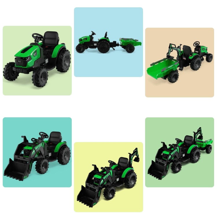 Traktor elektryczny 12 V dla dzieci z przyczepką zielony