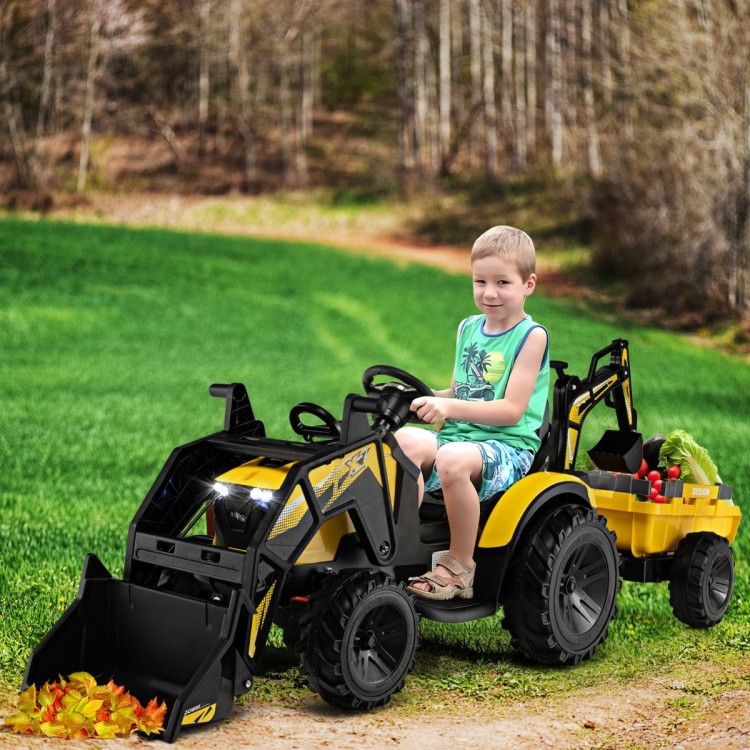 Traktor elektryczny 12 V dla dzieci z przyczepką żółty
