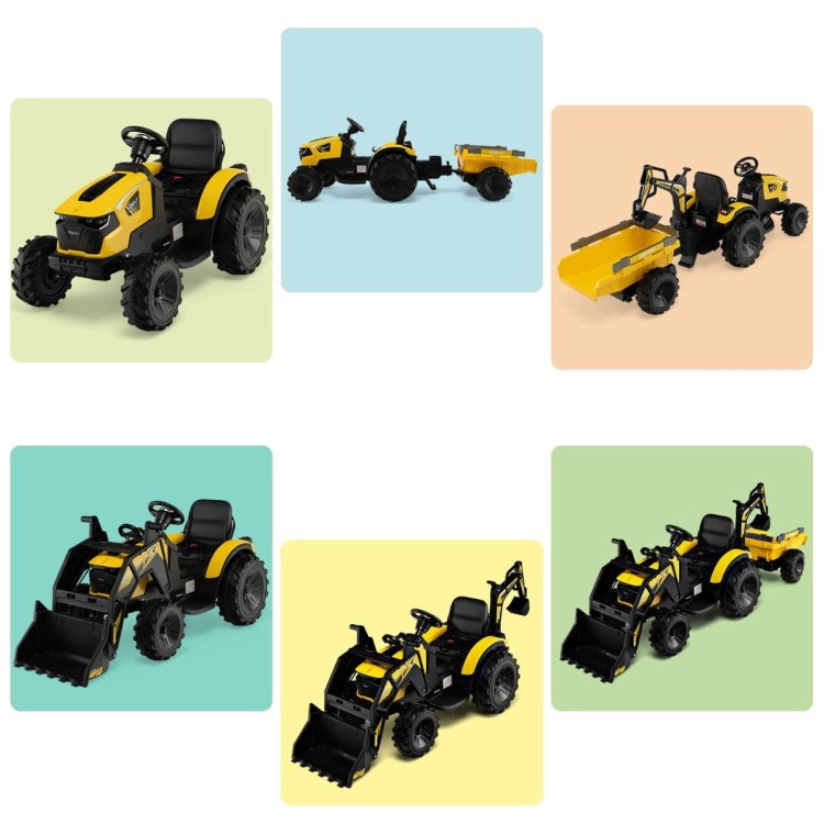 Traktor elektryczny 12 V dla dzieci z przyczepką żółty