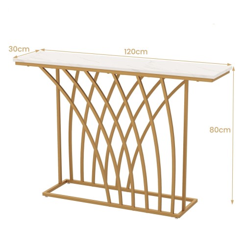 Konsola 120 cm z blatem imitującym marmur i na nogach w kolorze złota JV11191WH