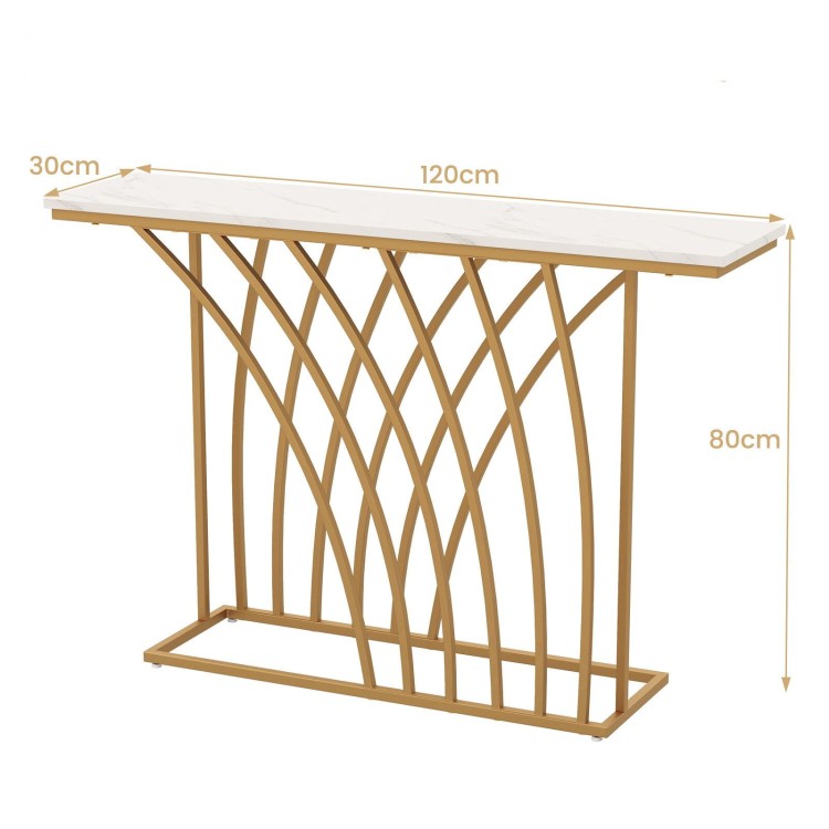 Konsola 120 cm z blatem imitującym marmur i na nogach w kolorze złota JV11191WH